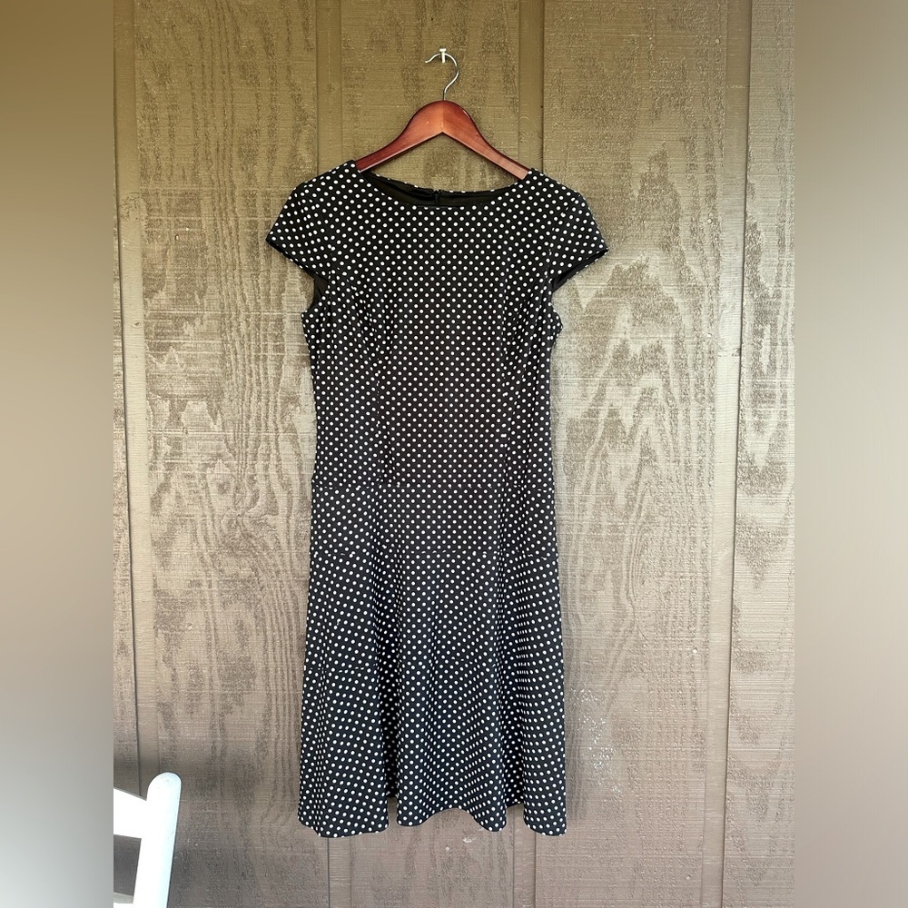 Anne Klein Cap Sleeve Dress Polka Dot Fit-Flared Back Zip Size Medium